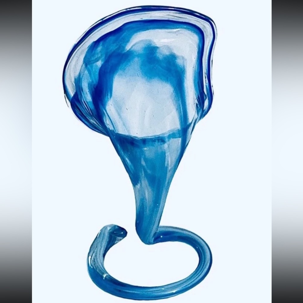 Vintage Murano Style Sooner Glass Blue Swirl Art Blown Glass Lily